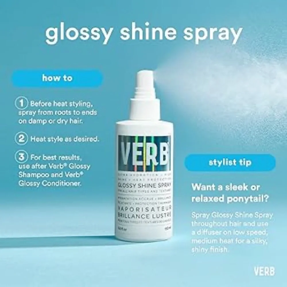 Verb Glossy Shine Spray Heat Protection 1 oz Travel Mini